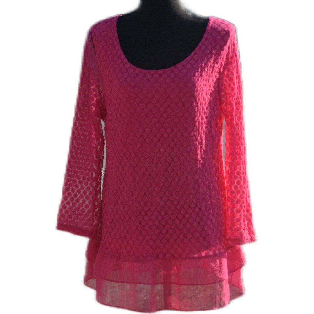 2/$10 Valerie Stevens Layered Tunic with Sheer Textured Pattern Size Medium